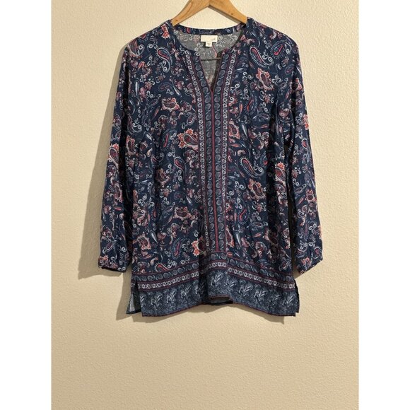 J. Jill Tops - J Jill Womens Tunic Top Size XS Blue Paisley Floral Western Boho Coastal 18583
